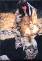 Native woman wolf reflection